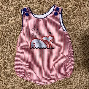 Lil Cactus Striped Red, White, and Navy Blue Whale Romper for Baby